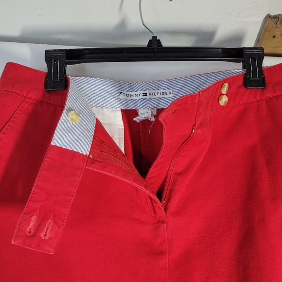 Womans Tommy Hilfiger Red Knee Length Cotton Skirt Offset Button Closure Size 12 - Picture 9 of 11